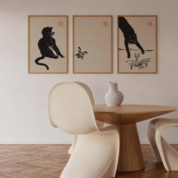 Vintage Japanese Black Cat Canvas – Animal Wall Art