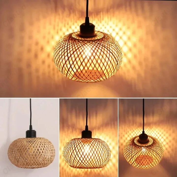 Retro Bamboo Rattan Pendant Light – Vintage LED Chandelier