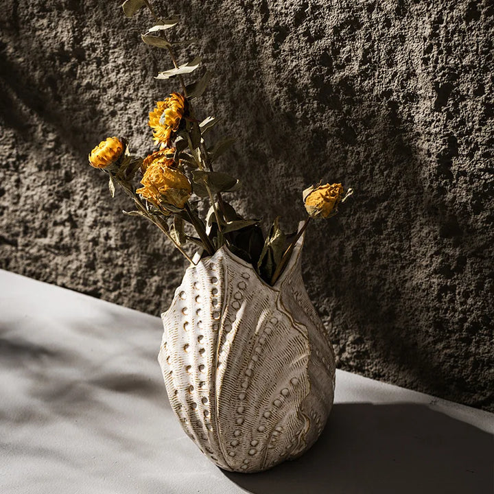 Shell Ceramic Vase – Modern Boho Tabletop Centerpiece