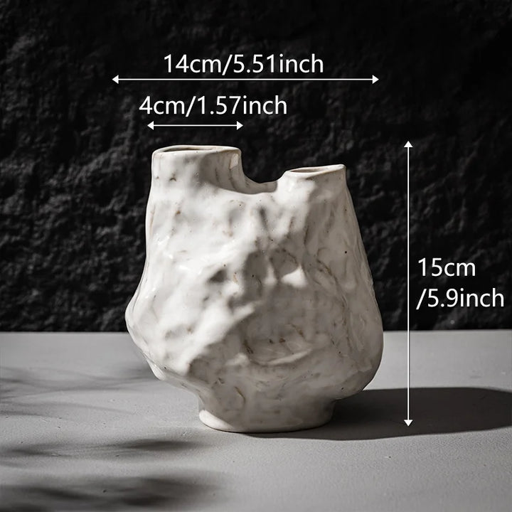Double Mouth Ceramic Vase – Modern Ikebana Tabletop Decor