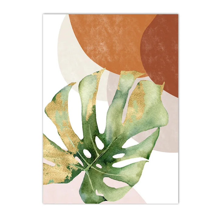Abstract Boho Tropical Leaf Canvas Print – Brown & Green Palm Wall Art for Living Room | Unframed Modern Poster Set