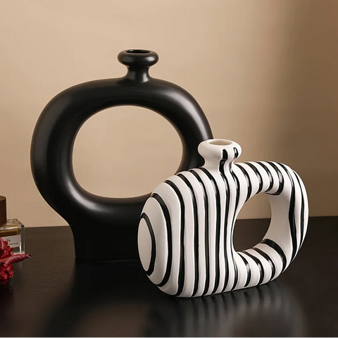 Zebra Striped Ceramic Vase – Modern Tabletop Decor