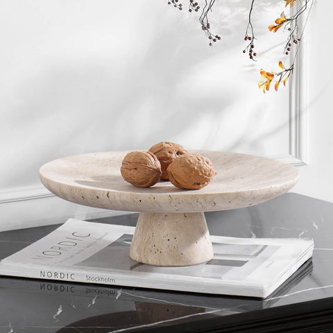 Vintage Travertine Fruit Bowl – Decorative Pedestal Tray