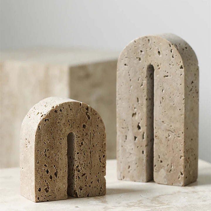 Retro Travertine Bookends – Natural Stone Book Holder