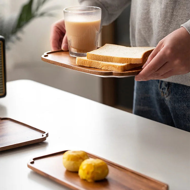 Japanese Walnut Cloud Plate – Handcrafted Wooden Square Tray