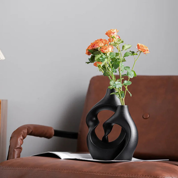 Boho Ceramic Vases Set – Hollow Nordic Tabletop Decor