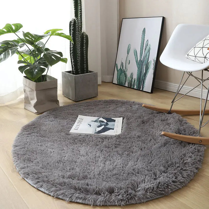 Round Plush Rug – Soft Fluffy Carpet for Living Room & Kids Room