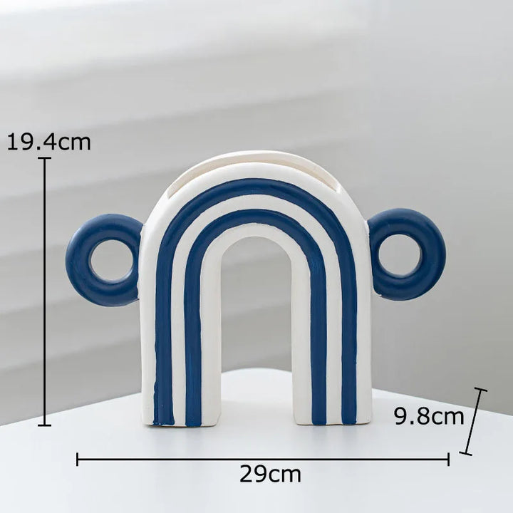 Blue and White Striped Ceramic Vase – Modern Decor