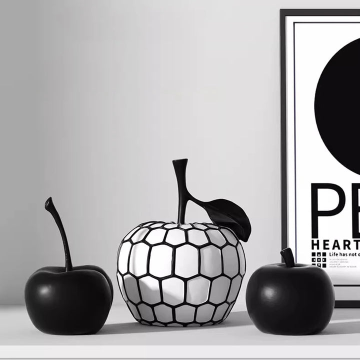 Black & White Stripe Fruit Statue – Modern Resin Decor