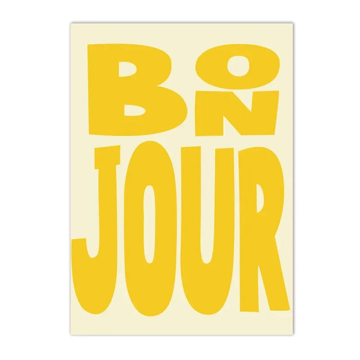 Abstract Colorful “Bon Jour” French Quote Canvas Wall Art – Modern Typography Print for Living Room & Home Decor