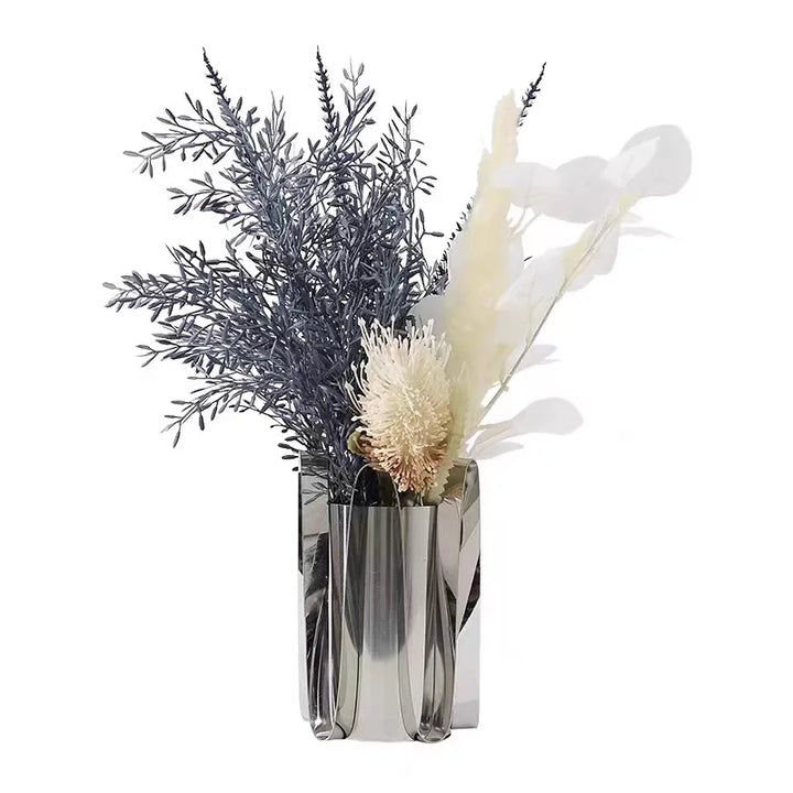 Silver-Plated Metal Vase – Modern Decorative Flower Pot