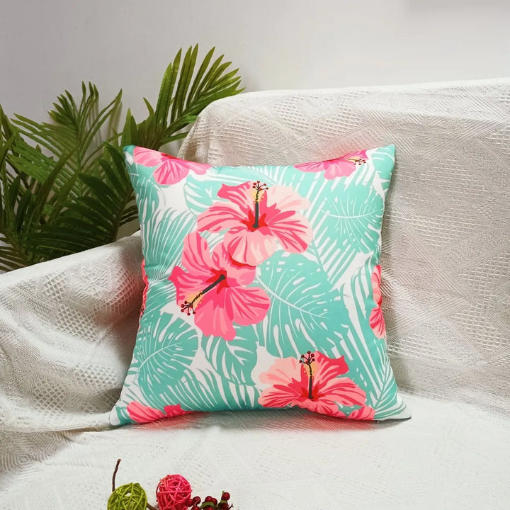 Splash-Proof Outdoor Pillow Cover – Blue Leaf Print