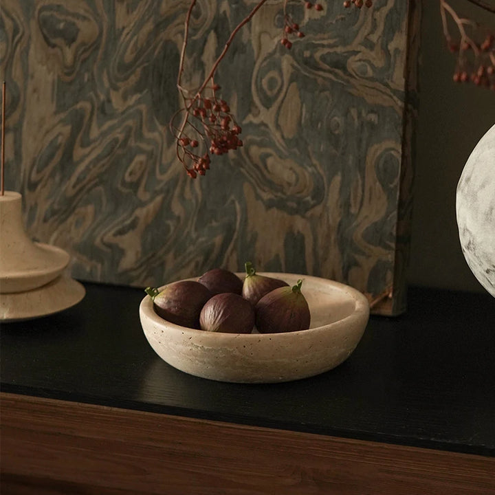 Beige Travertine Decorative Bowl – Handcrafted Stone Catchall Dish