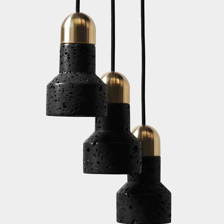Industrial Black Stone Pendant Lamp – Nordic Retro LED Chandelier