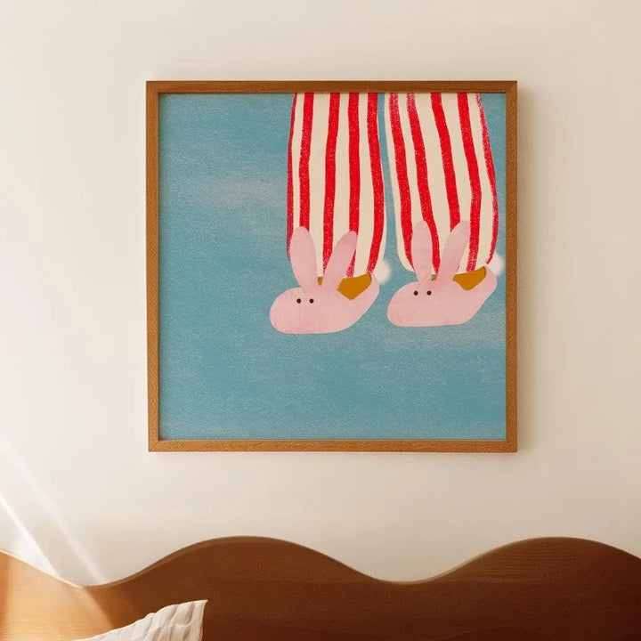 Cute Bunny Slippers Poster – Pastel Canvas Wall Art