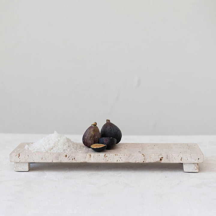 Raised Travertine Footed Tray – Natural Marble Soap & Vanity Holder