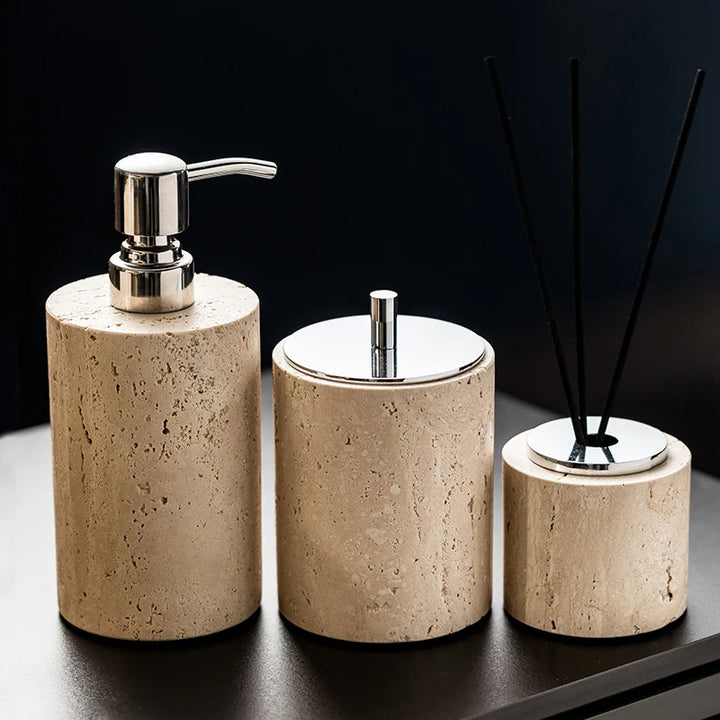 Beige Travertine Marble Bathroom Set – Luxury 9-Piece Natural Stone Accessories