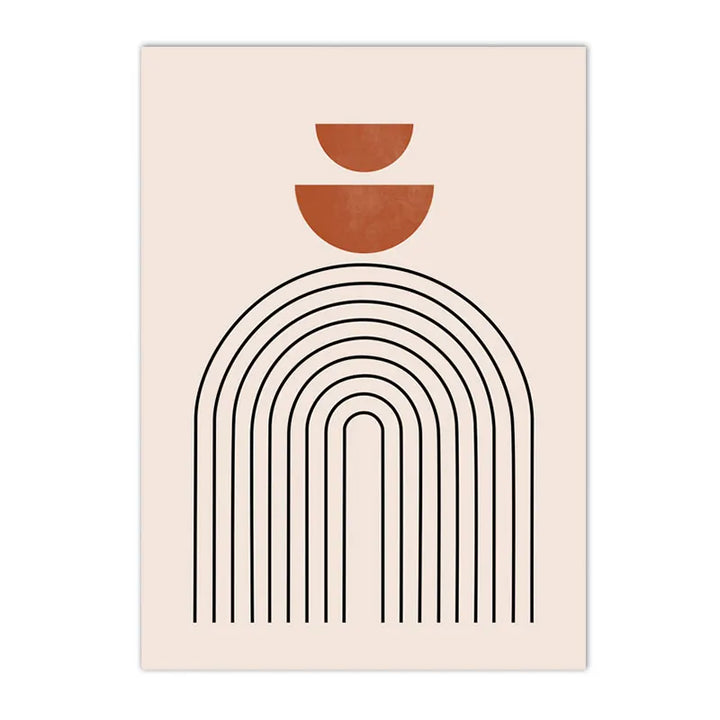 Terracotta & Mustard Sun Canvas Print – Abstract Boho Geometry and Leaf Art Mid-Century Wall Decor