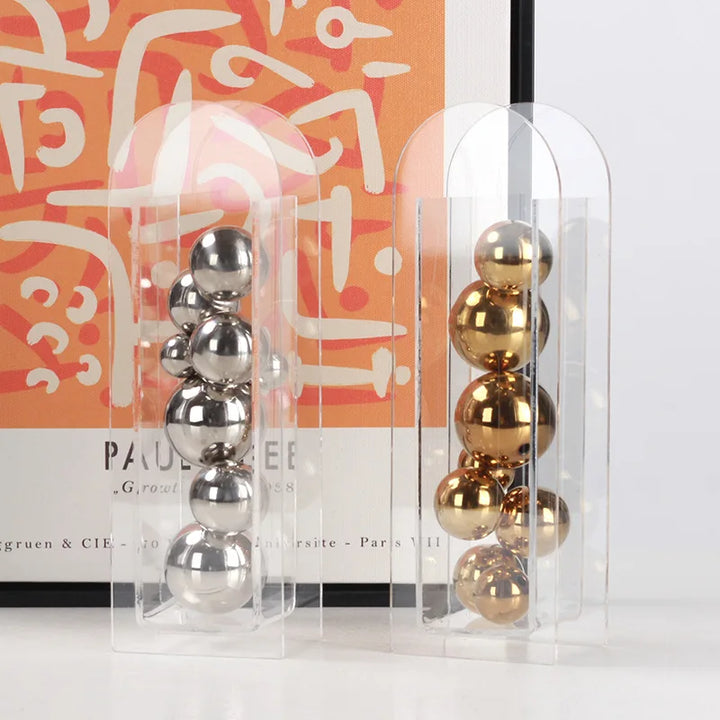 Golden & Silver Acrylic Sphere – Modern Desk Art Ornament