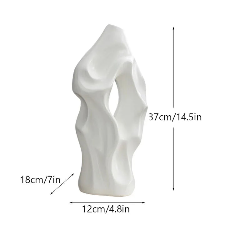 37cm Nordic Ceramic Abstract Vase – Modern Pampas Grass & Dried Flower Pot for Home and Office Decoration