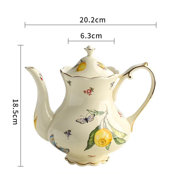 Vintage Lemon Porcelain Coffee Mug with Tray