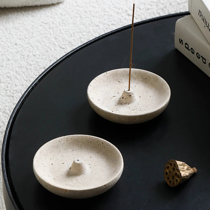 Vintage Travertine Incense Holder – Round Marble Burner