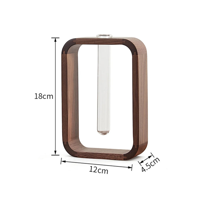 Rectangular Solid Wood Hydroponic Vase – Retro Glass Planter for Living Room, Tea Room & Dining Table Flower Arrangements