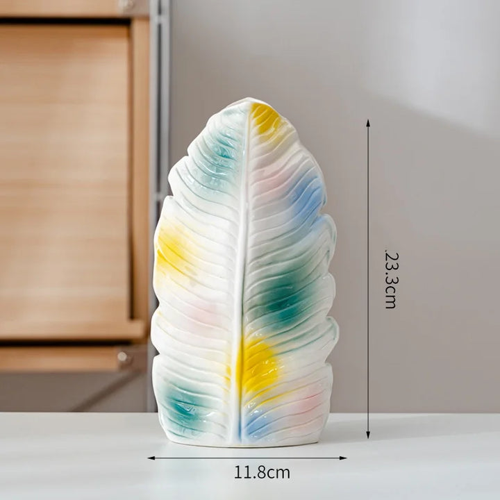 Modern Banana Leaf Ceramic Vase – Colorful Abstract Glazed Decor