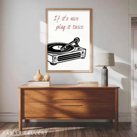Vintage Record Player Music Poster – Black Nordic Canvas Art