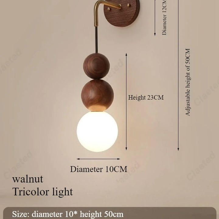 Retro Walnut Glass LED Wall Lamp – Luxury Decorative Light
