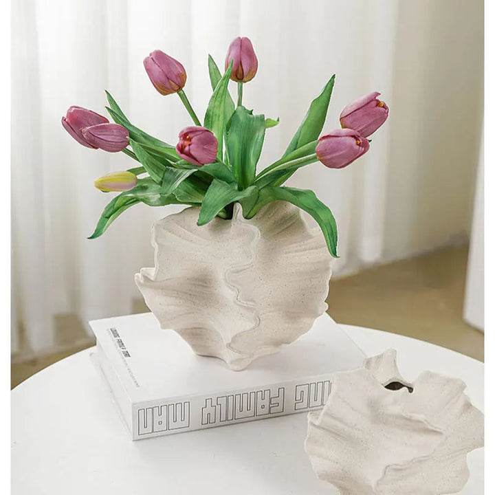 Nordic Ceramic Coral Vase – Beige Matte Tabletop Decor