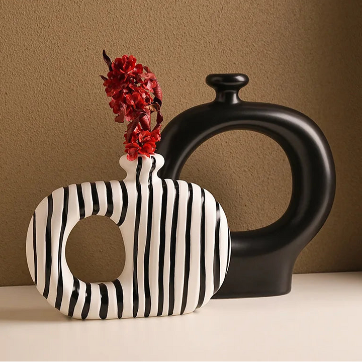 Zebra Striped Ceramic Vase – Modern Tabletop Decor