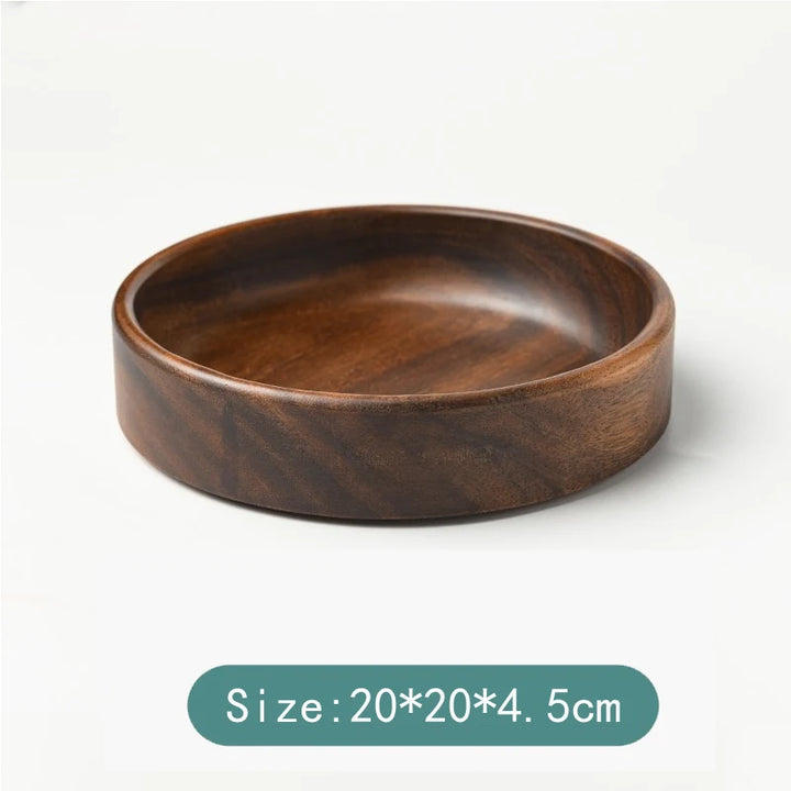 Acacia Wood Snack Plate – Solid Wood Multi-Compartment Tray for Dried Fruit, Nuts, Salad | Rustic Chinese Style Serving Bowl