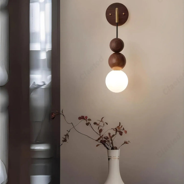 Retro Walnut Glass LED Wall Lamp – Luxury Decorative Light