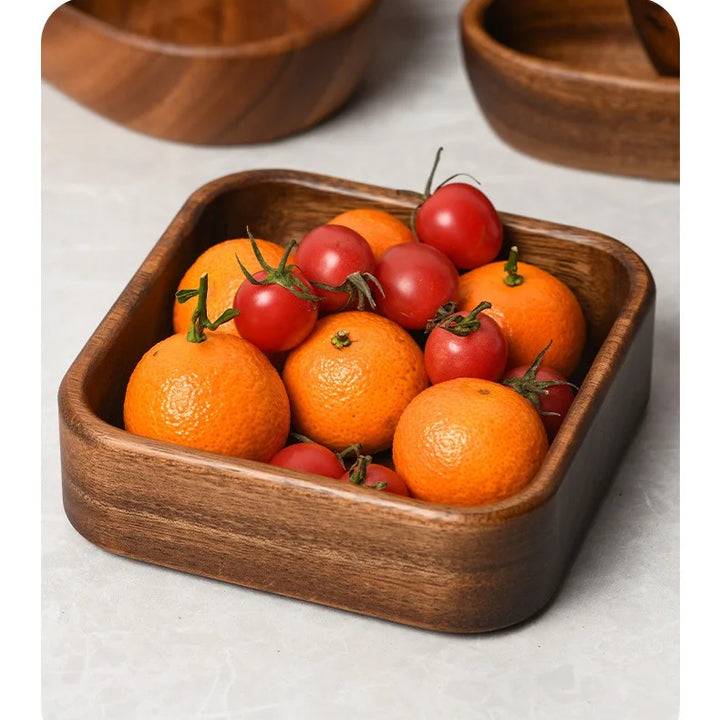 Acacia Wood Snack & Salad Plate – Solid Multi-Section Tray