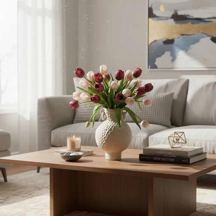 Nordic Ceramic Amphora Vase – Handmade Table Centerpiece