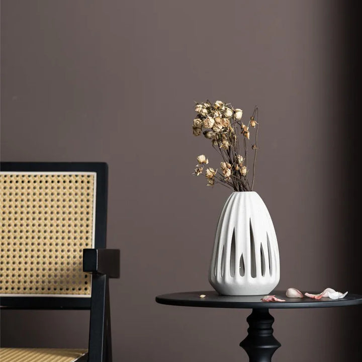 Nordic Ceramic Hollow Vase – Modern Centerpiece for Home & Office