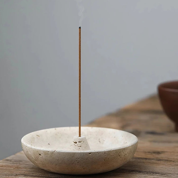 Vintage Travertine Incense Holder – Round Marble Burner
