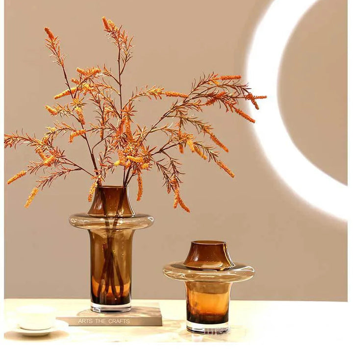 Amber Glass Tower Vase – Modern Decorative Flower Pot