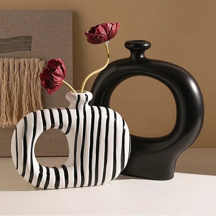 Zebra Striped Ceramic Vase – Modern Tabletop Decor