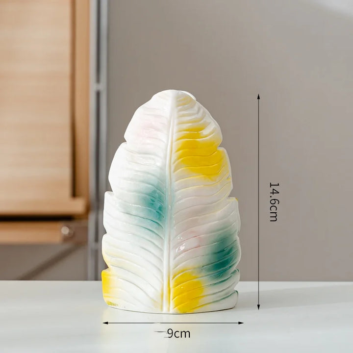 Modern Banana Leaf Ceramic Vase – Colorful Abstract Glazed Decor