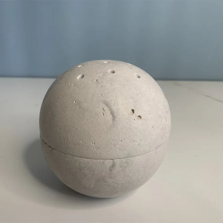 Beige Travertine Incense Burner – Marble Sphere Home Decor