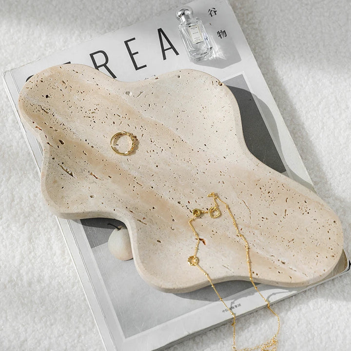 Irregular Travertine Decorative Tray for Coffee Table