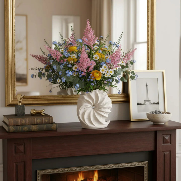 Beige Ceramic Conch Vase – Modern Coastal Table Decor