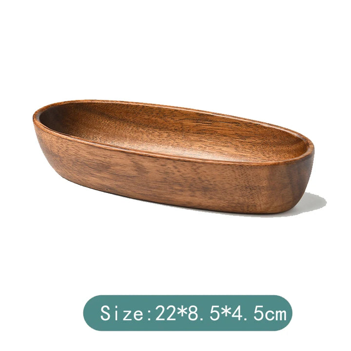 Acacia Wood Snack Plate – Solid Wood Multi-Compartment Tray for Dried Fruit, Nuts, Salad | Rustic Chinese Style Serving Bowl