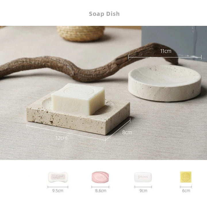 Beige Travertine Bathroom Set – Marble Vanity Accessories