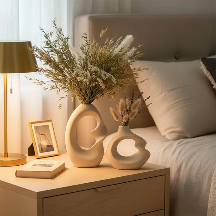 Matte Ceramic Vase Set of 2 – Nordic Pampas Grass Home Décor