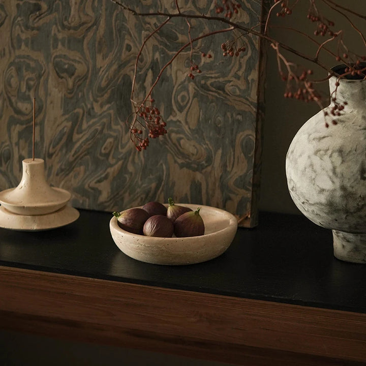 Beige Travertine Decorative Bowl – Handcrafted Stone Catchall Dish