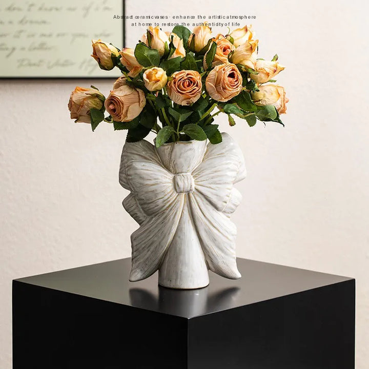 Ceramic Bow Vase – Modern Flower Pot for Home & Office