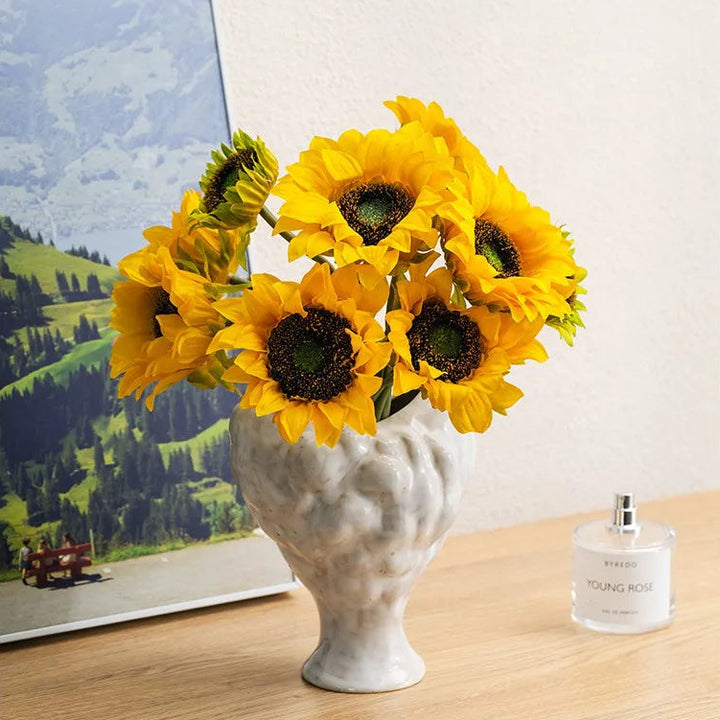 White Ceramic Vase – Retro Wabi Sabi Tabletop Decor